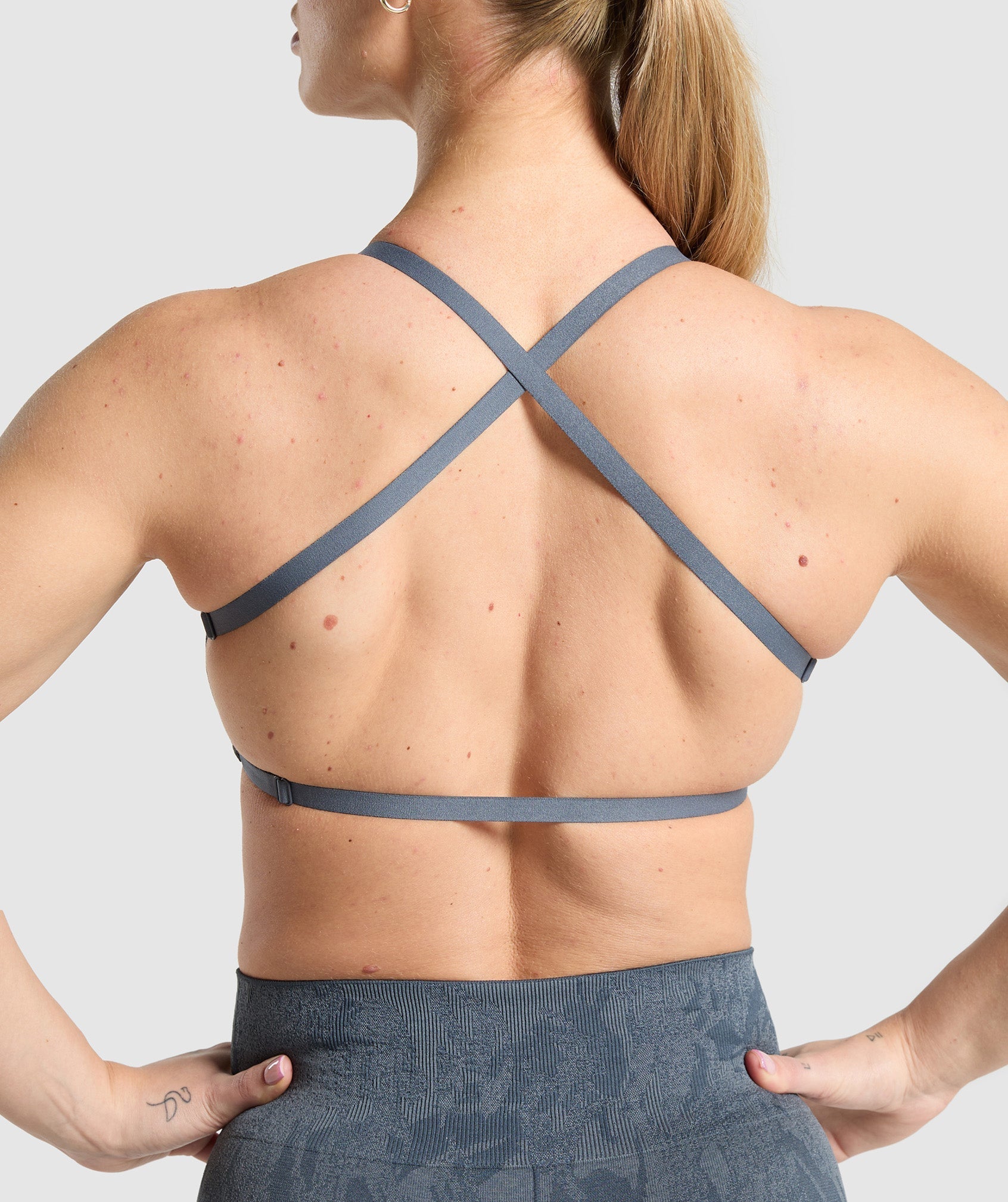 Women's Gymshark Adapt Camo Cross Back Sports Bra Titanium Blue