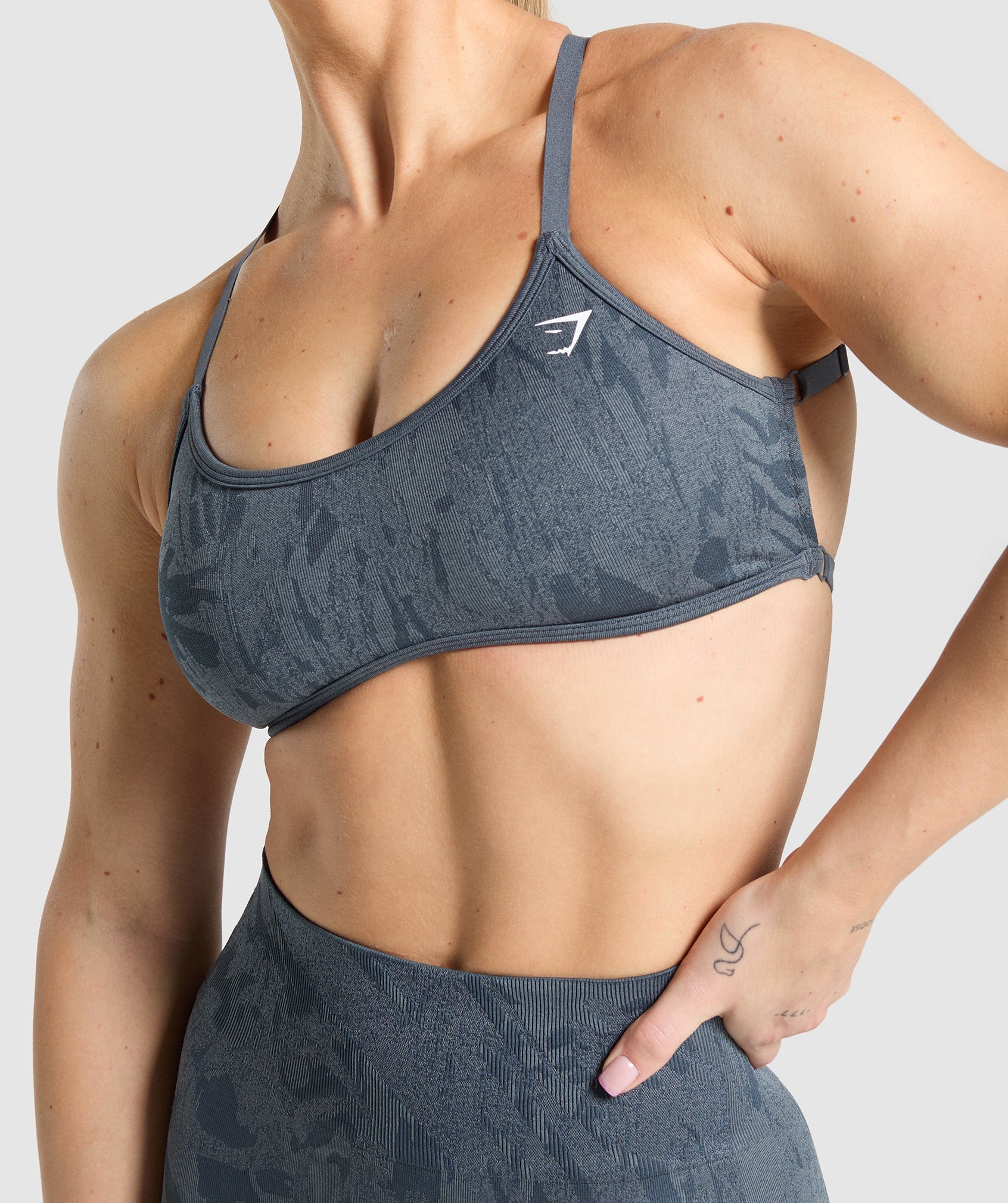 Women's Gymshark Adapt Camo Cross Back Sports Bra Titanium Blue