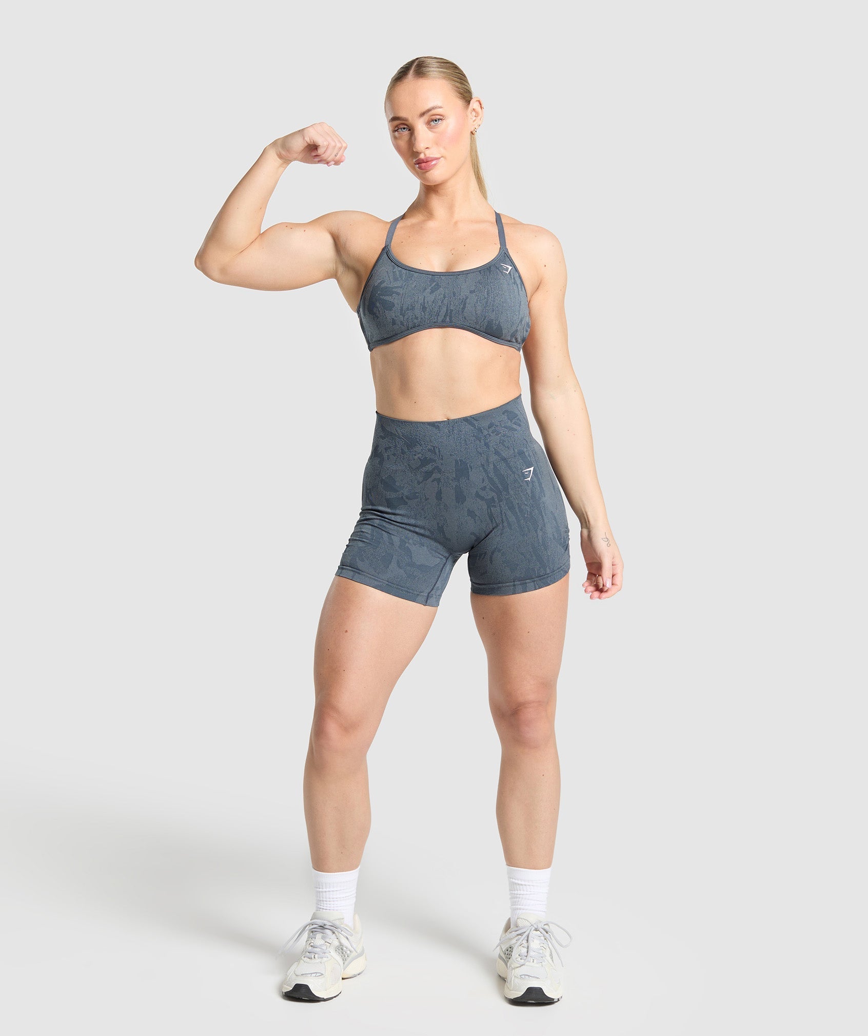 Women's Gymshark Adapt Camo Cross Back Sports Bra Titanium Blue