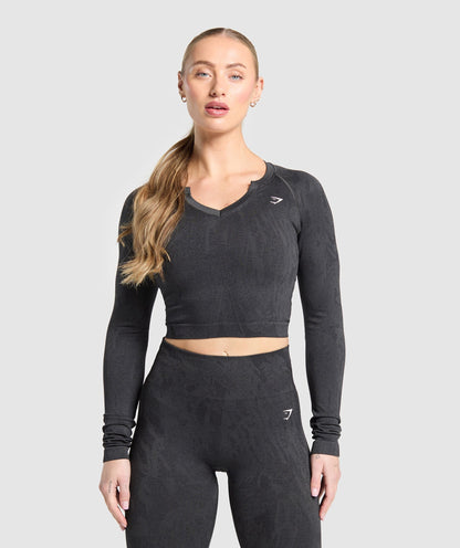 Women's Gymshark Adapt Camo Seamless Long Sleeve Top Asphalt Grey