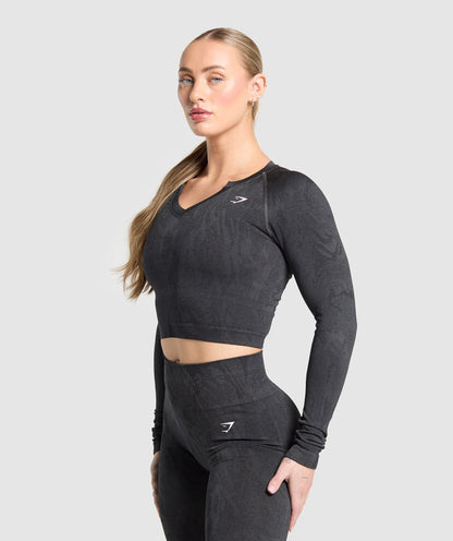 Women's Gymshark Adapt Camo Seamless Long Sleeve Top Asphalt Grey