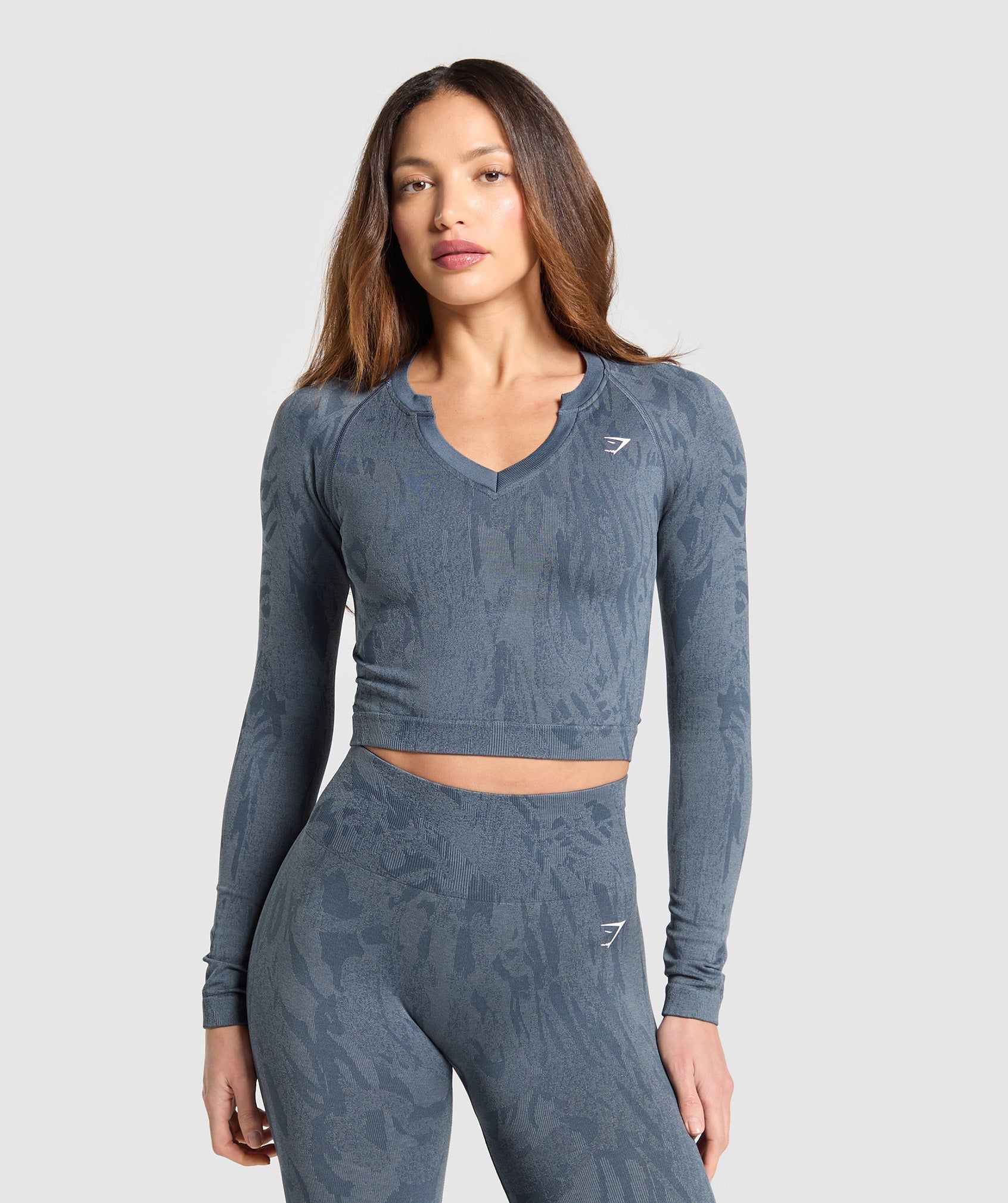 Women's Gymshark Adapt Camo Seamless Long Sleeve Top Titanium Blue