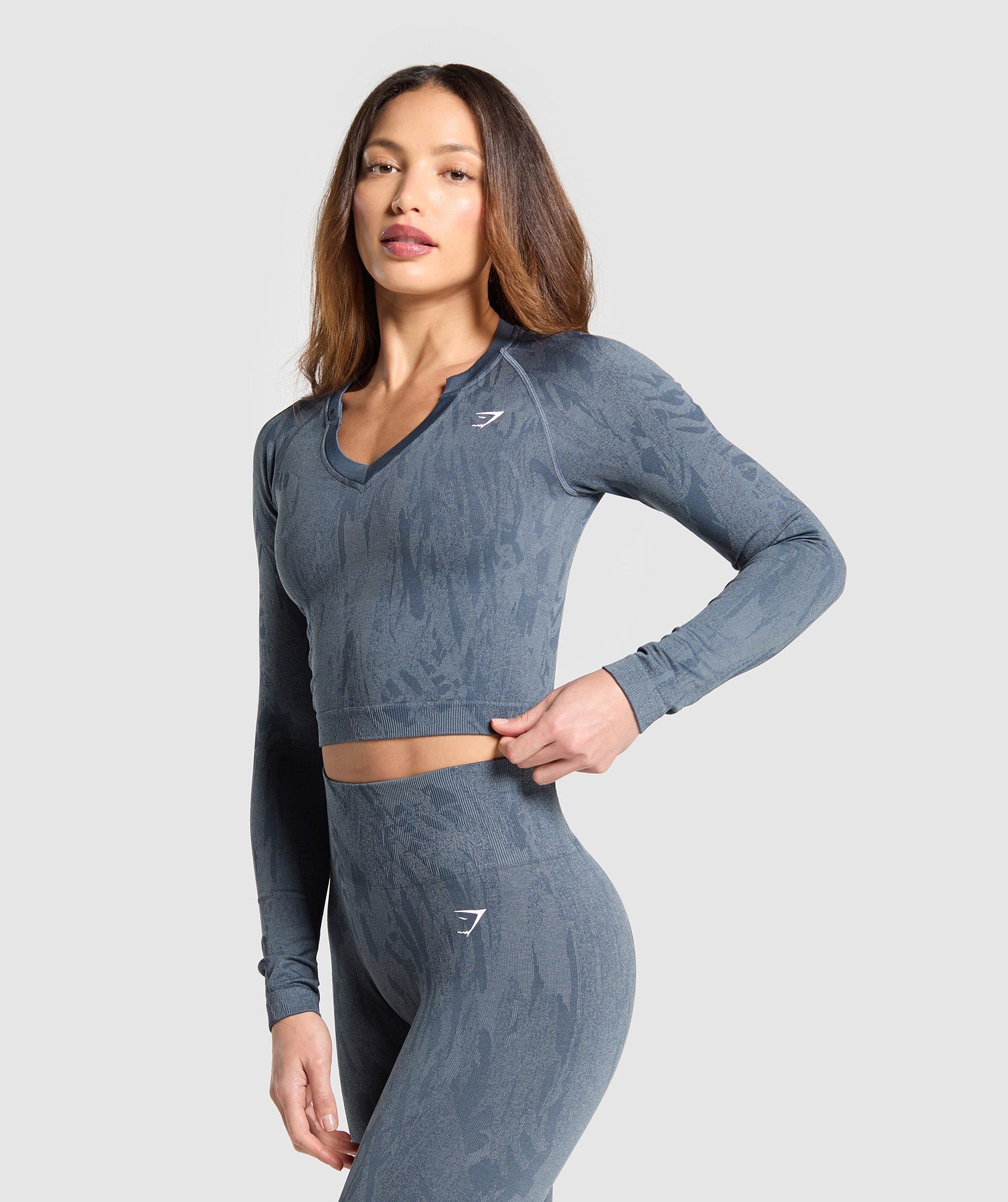 Women's Gymshark Adapt Camo Seamless Long Sleeve Top Titanium Blue