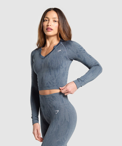 Women's Gymshark Adapt Camo Seamless Long Sleeve Top Titanium Blue