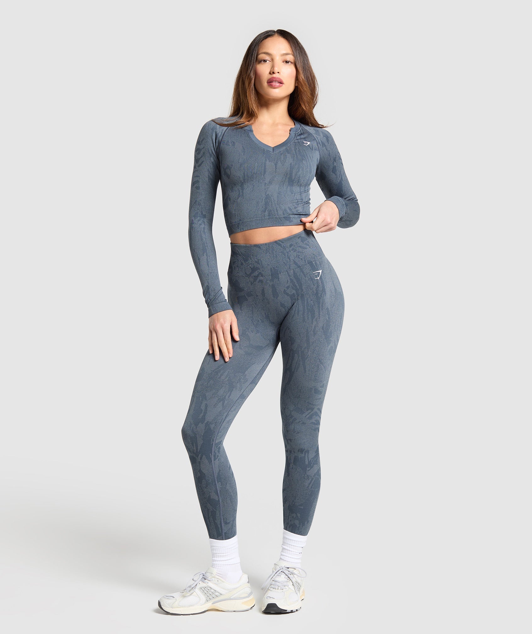 Women's Gymshark Adapt Camo Seamless Long Sleeve Top Titanium Blue