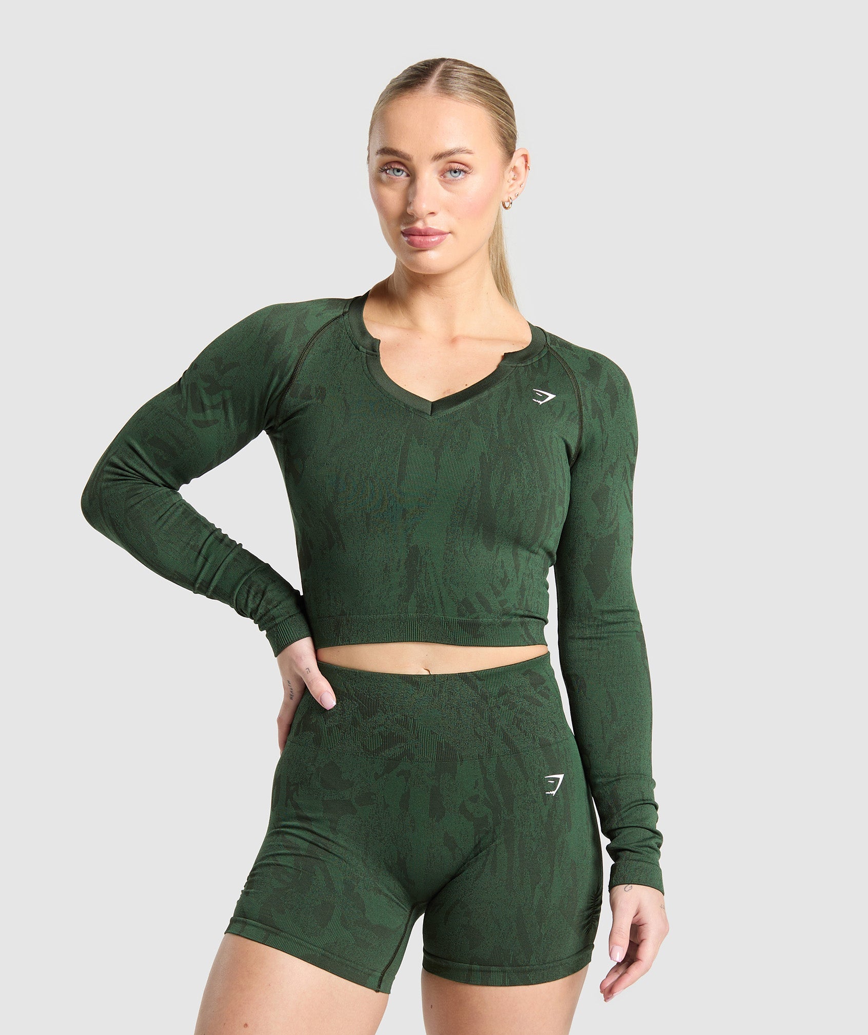 Women's Gymshark Adapt Camo Seamless Long Sleeve Top Trail Green