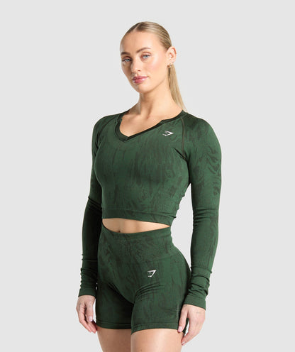 Women's Gymshark Adapt Camo Seamless Long Sleeve Top Trail Green