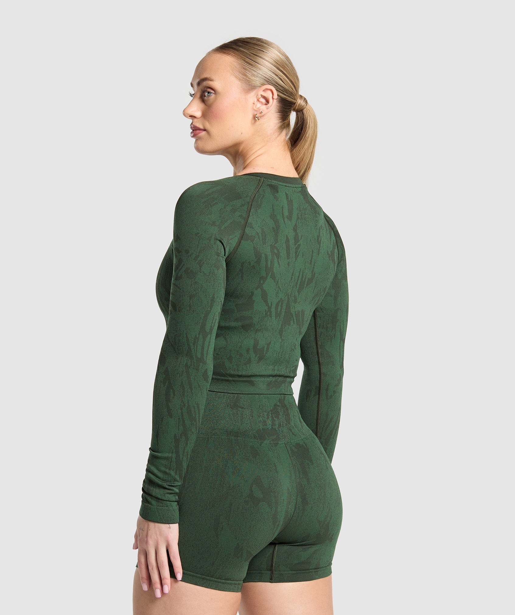 Women's Gymshark Adapt Camo Seamless Long Sleeve Top Trail Green