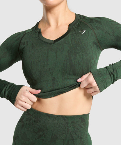Women's Gymshark Adapt Camo Seamless Long Sleeve Top Trail Green