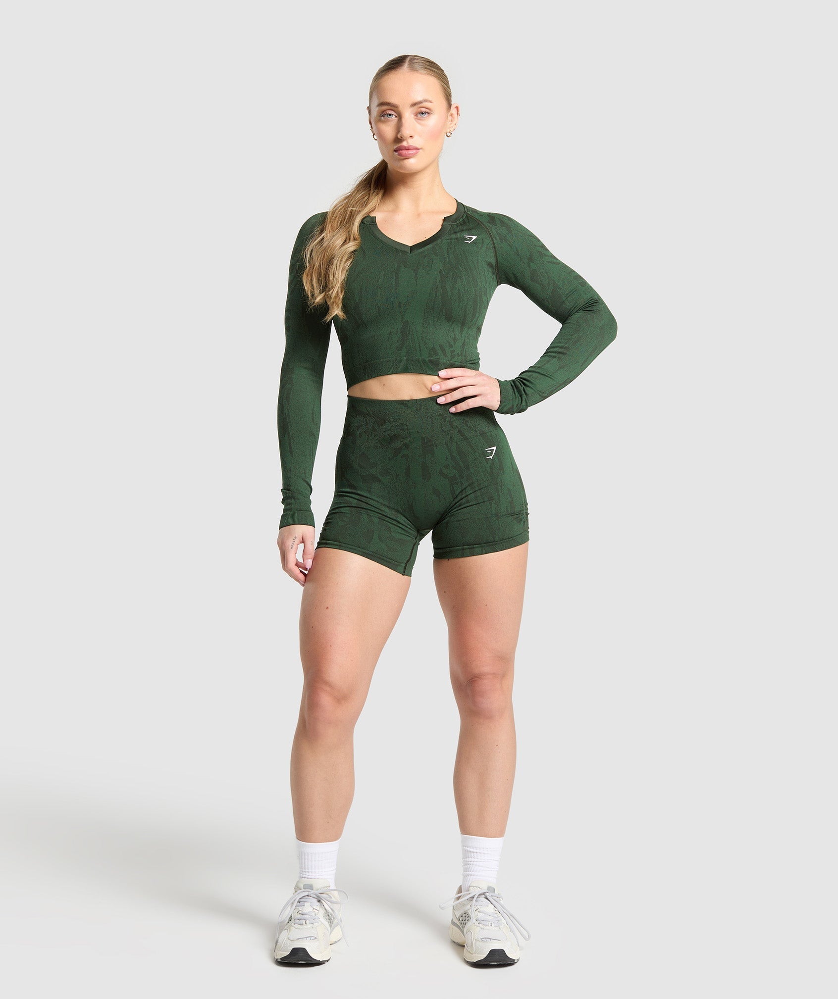 Women's Gymshark Adapt Camo Seamless Long Sleeve Top Trail Green