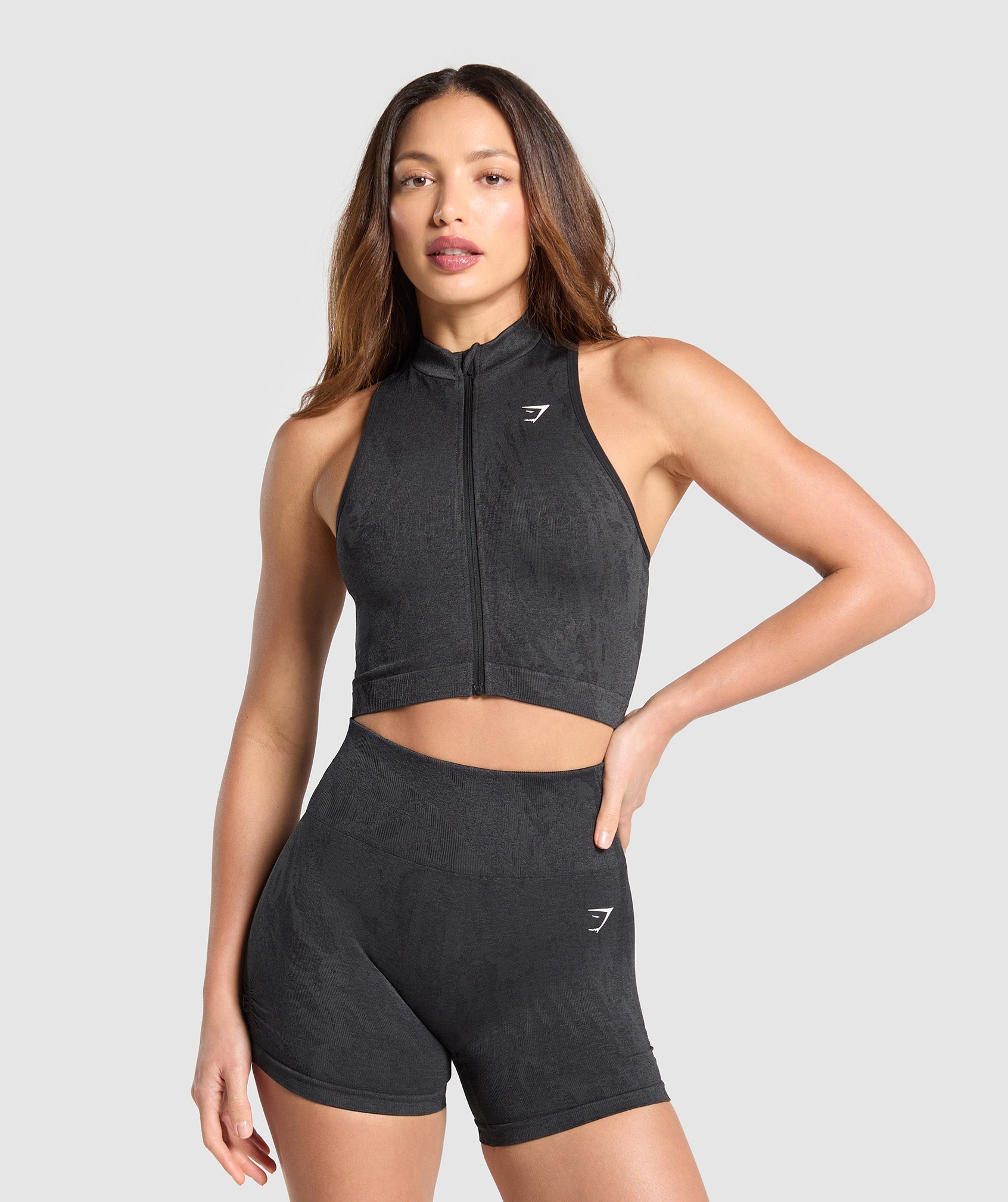 Women's Gymshark Adapt Camo Seamless Zip Up Crop Top Asphalt Grey