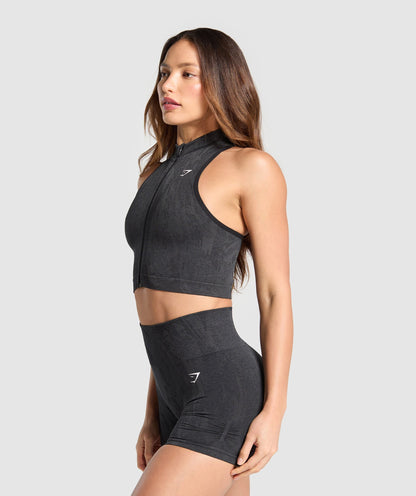 Women's Gymshark Adapt Camo Seamless Zip Up Crop Top Asphalt Grey
