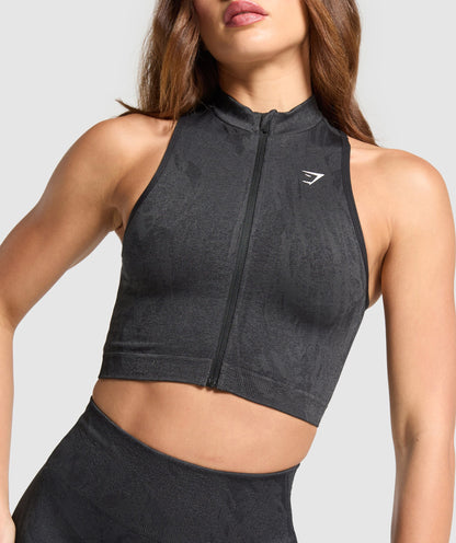 Women's Gymshark Adapt Camo Seamless Zip Up Crop Top Asphalt Grey
