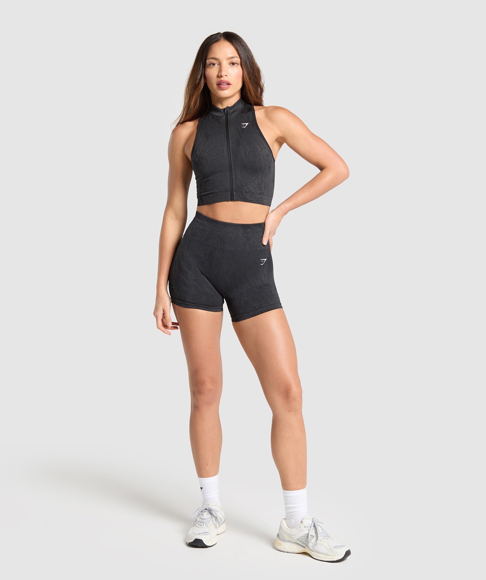 Women's Gymshark Adapt Camo Seamless Zip Up Crop Top Asphalt Grey