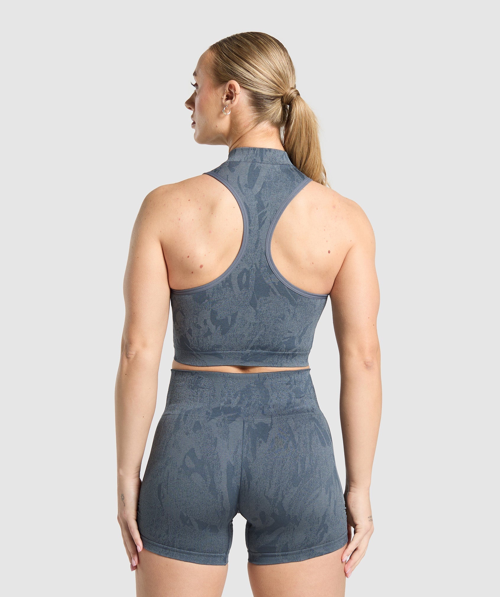 Women's Gymshark Adapt Camo Seamless Zip Up Crop Top Titanium Blue