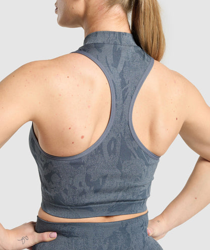 Women's Gymshark Adapt Camo Seamless Zip Up Crop Top Titanium Blue