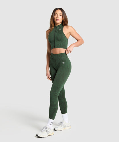Women's Gymshark Adapt Camo Seamless Zip Up Crop Top Trail Green