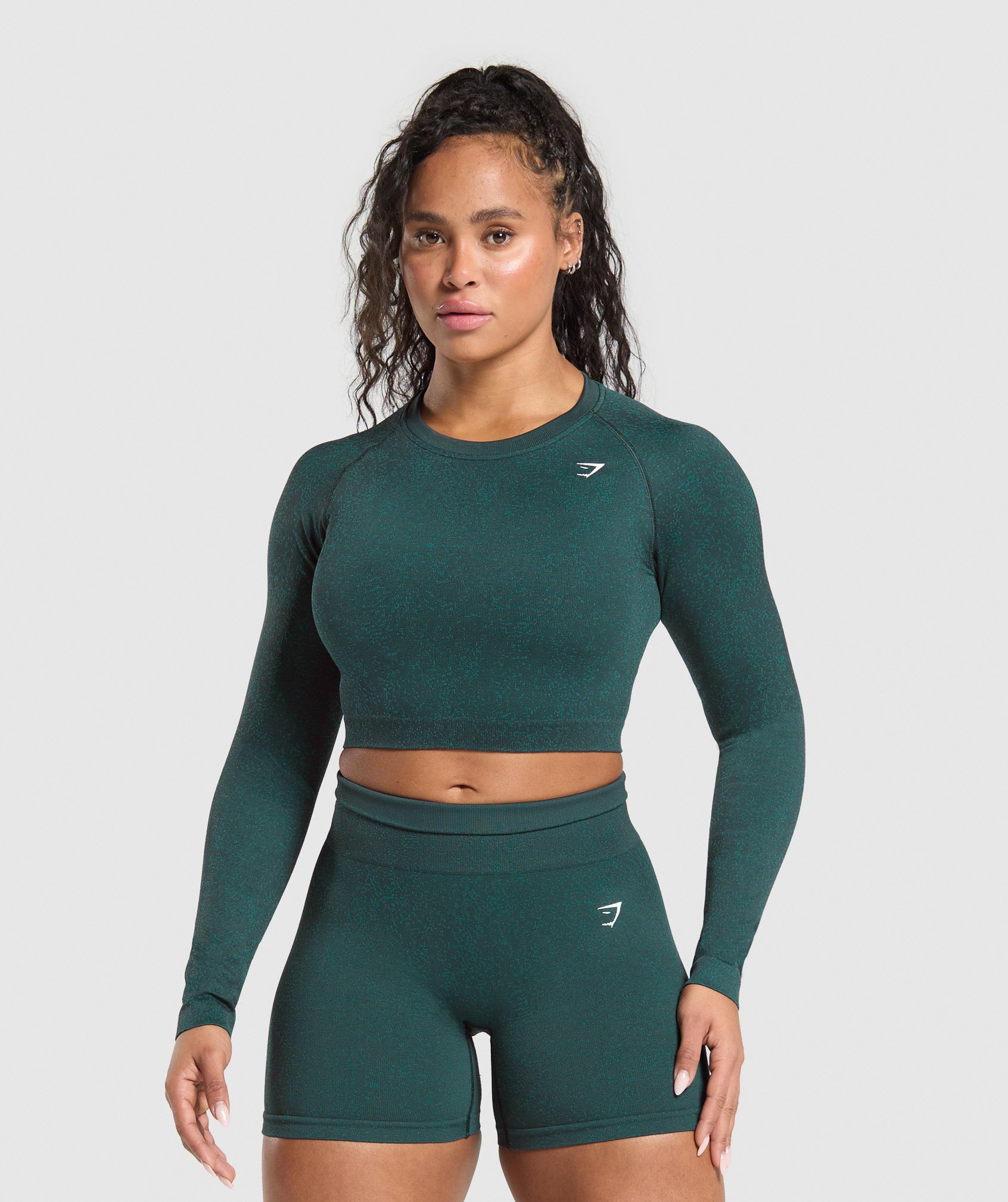 Women's Gymshark Adapt Fleck Seamless Long Sleeve Crop Top Darkest Teal