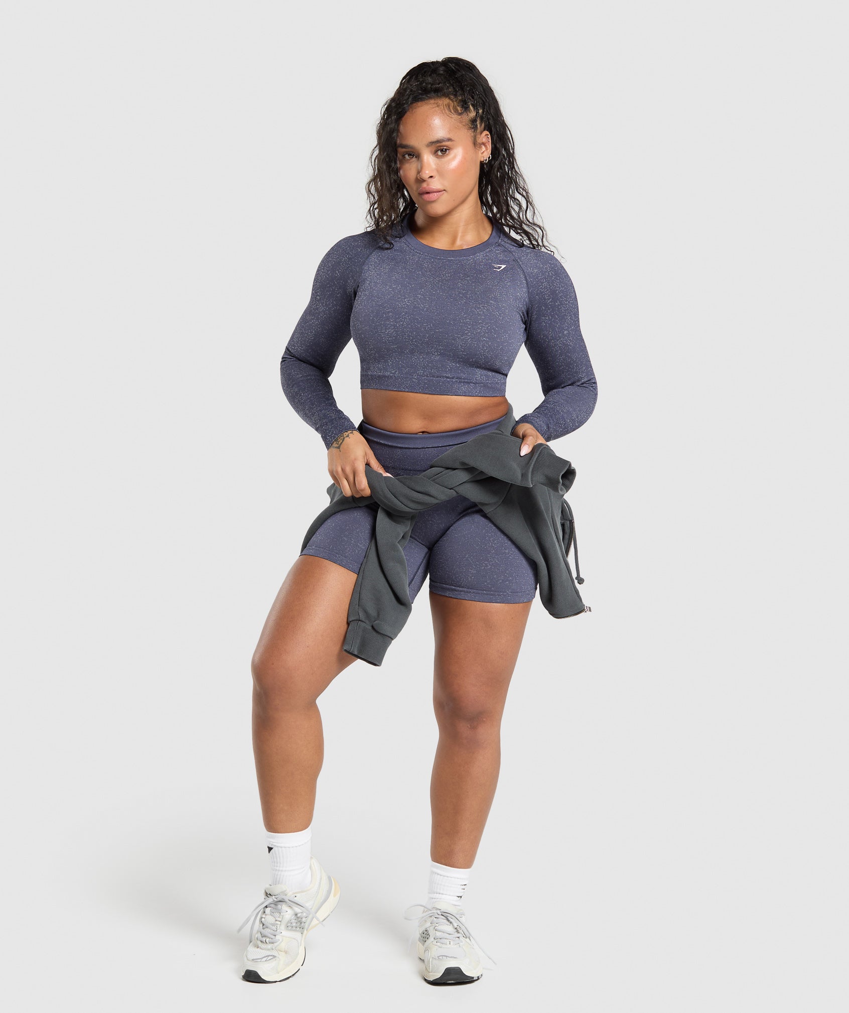 Women's Gymshark Adapt Fleck Seamless Long Sleeve Crop Top Weighted Purple
