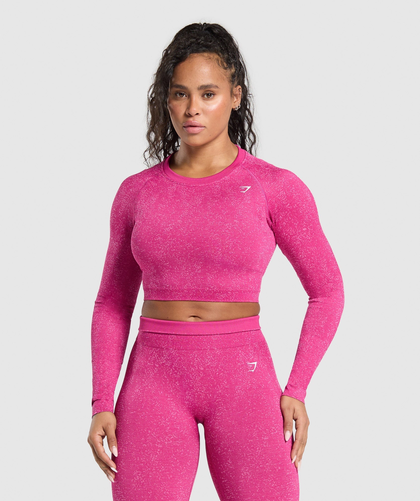 Women's Gymshark Adapt Fleck Seamless Long Sleeve Crop Top Winning Pink