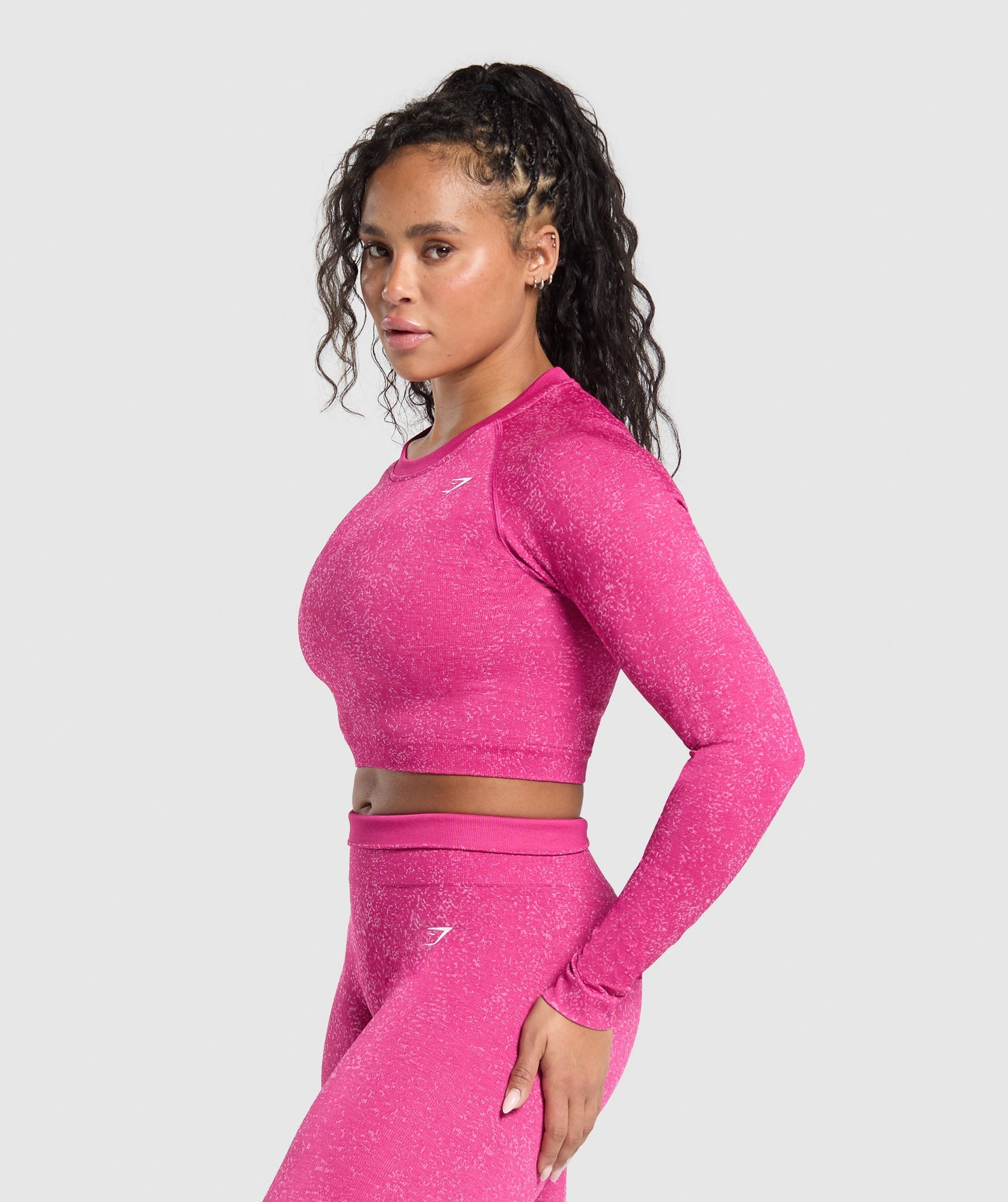 Women's Gymshark Adapt Fleck Seamless Long Sleeve Crop Top Winning Pink