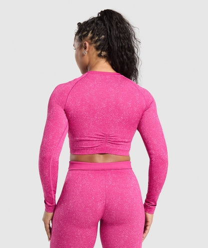 Women's Gymshark Adapt Fleck Seamless Long Sleeve Crop Top Winning Pink
