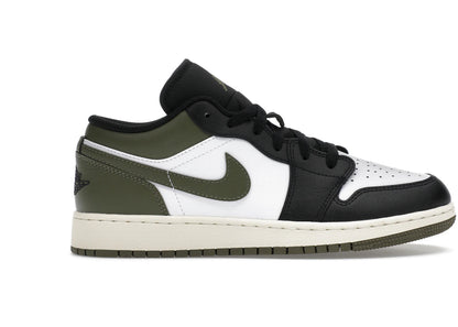 Jordan 1 Low Black Toe Medium Olive GS, front