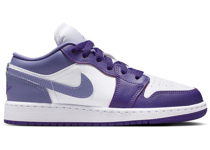 Air Jordan 1 Low GS sneaker in Court Purple, White, and Dusty Amethyst colourway