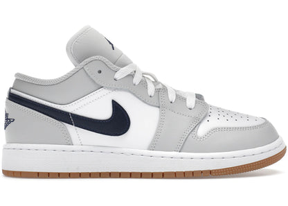Jordan 1 Low White Neutral Grey Gum Midnight Navy Gs