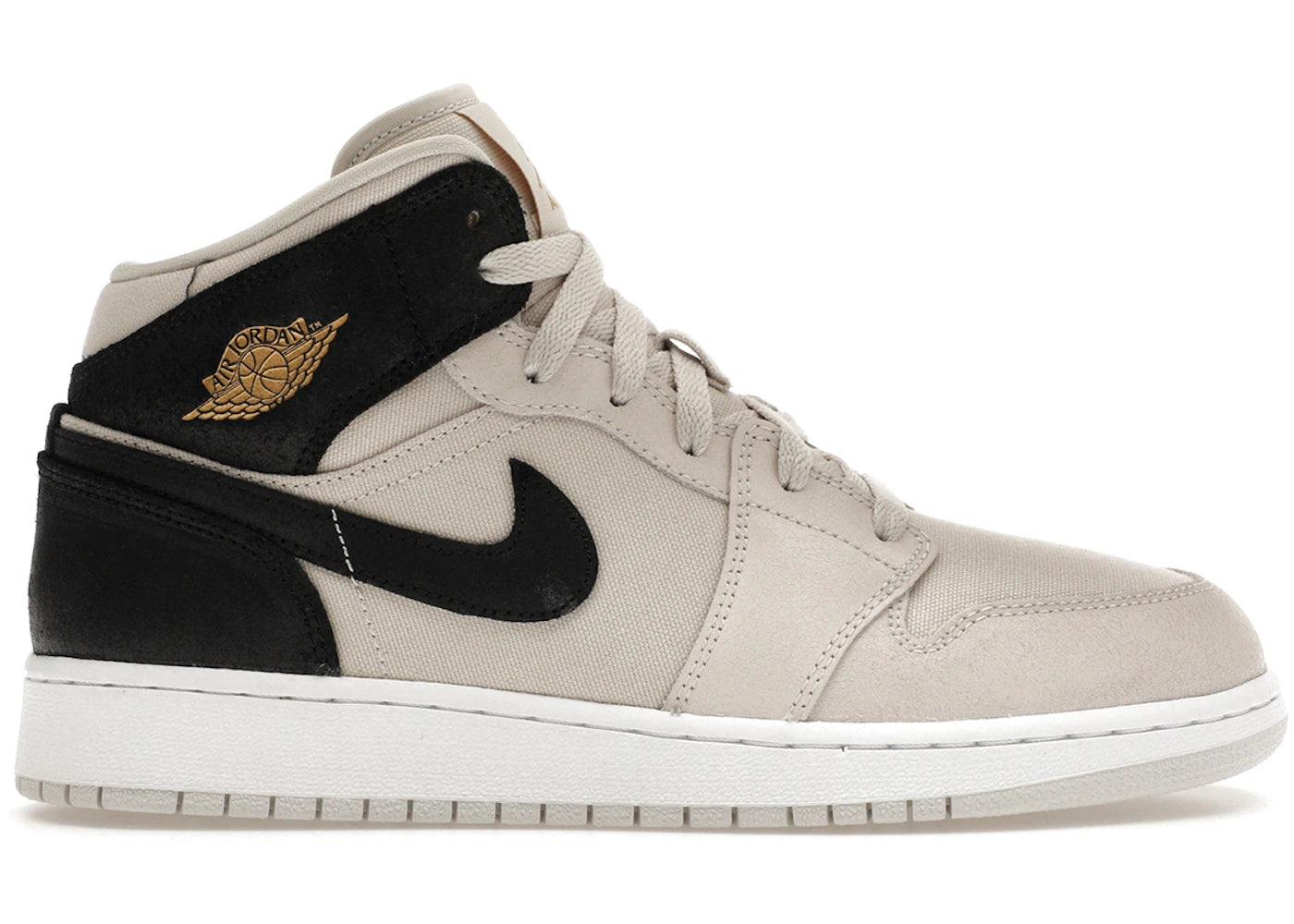 Jordan 1 Mid Light Bone Metallic Gold Black (Gs)