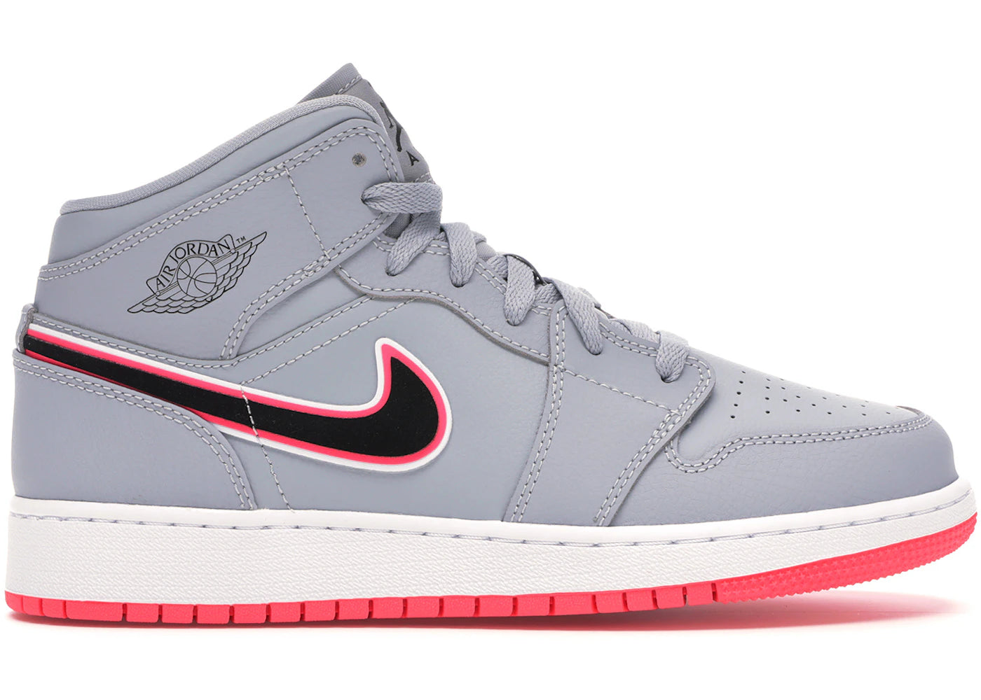 Jordan 1 Mid Wolf Grey Racer Pink Black (Gs)