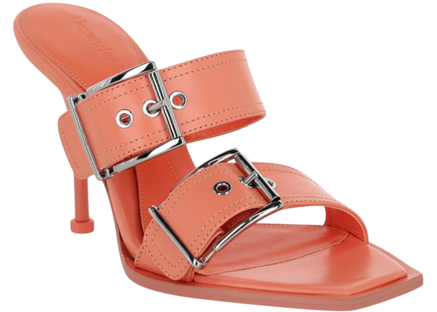 alexander mcqueen boxcar leather heel sandals apricot (women's)