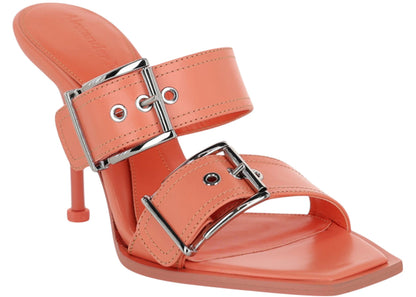 alexander mcqueen boxcar leather heel sandals apricot (women's)