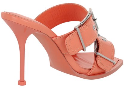 alexander mcqueen boxcar leather heel sandals apricot (women's)