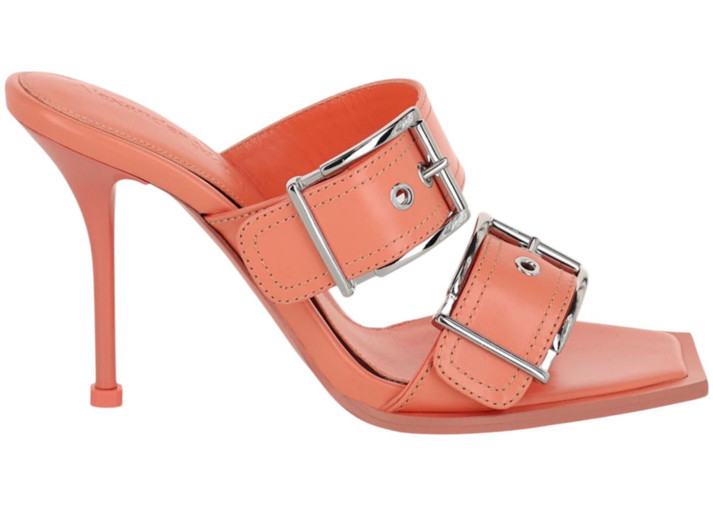 alexander mcqueen boxcar leather heel sandals apricot (women's)