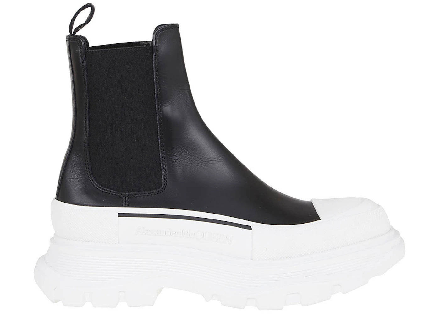 alexander mcqueen chelsea tread ankle boot black white (women's)