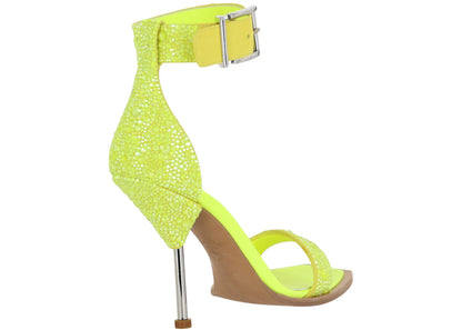 alexander mcqueen crystal embellished heel sandals yellow silver (women's)