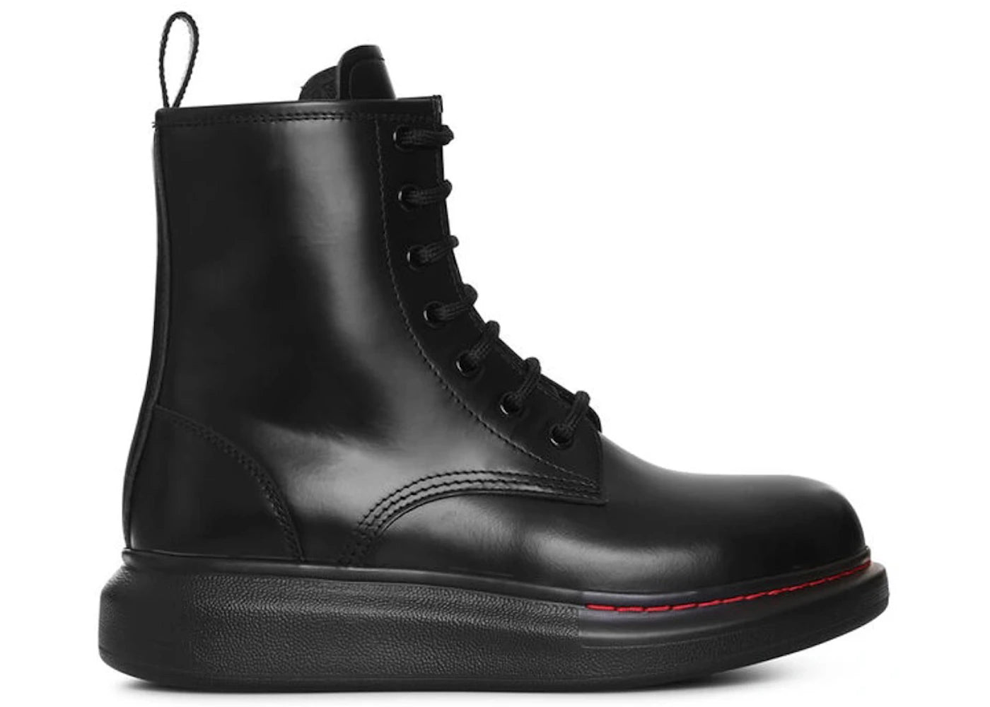 Alexander Mcqueen Glossed-Leather Platform Ankle Boot Black Red (Women'S)