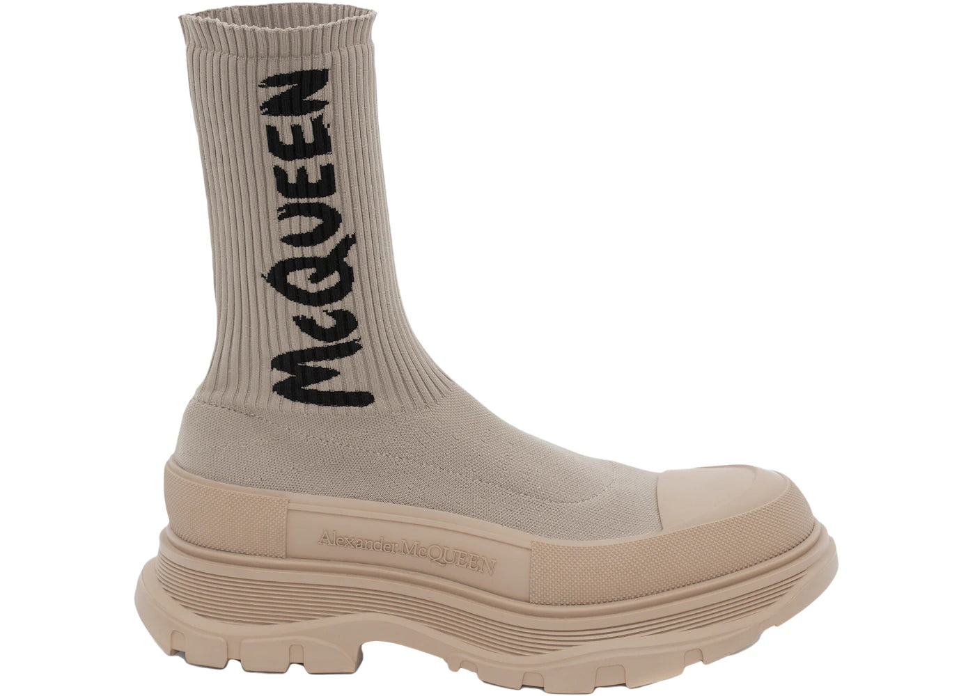 Alexander Mcqueen Graffiti Knit Tread Slick Boot Beige