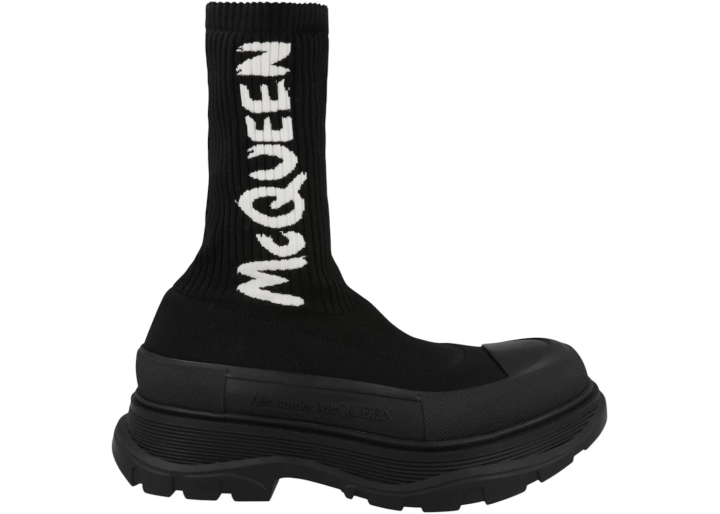 alexander mcqueen graffiti knit tread slick boot black