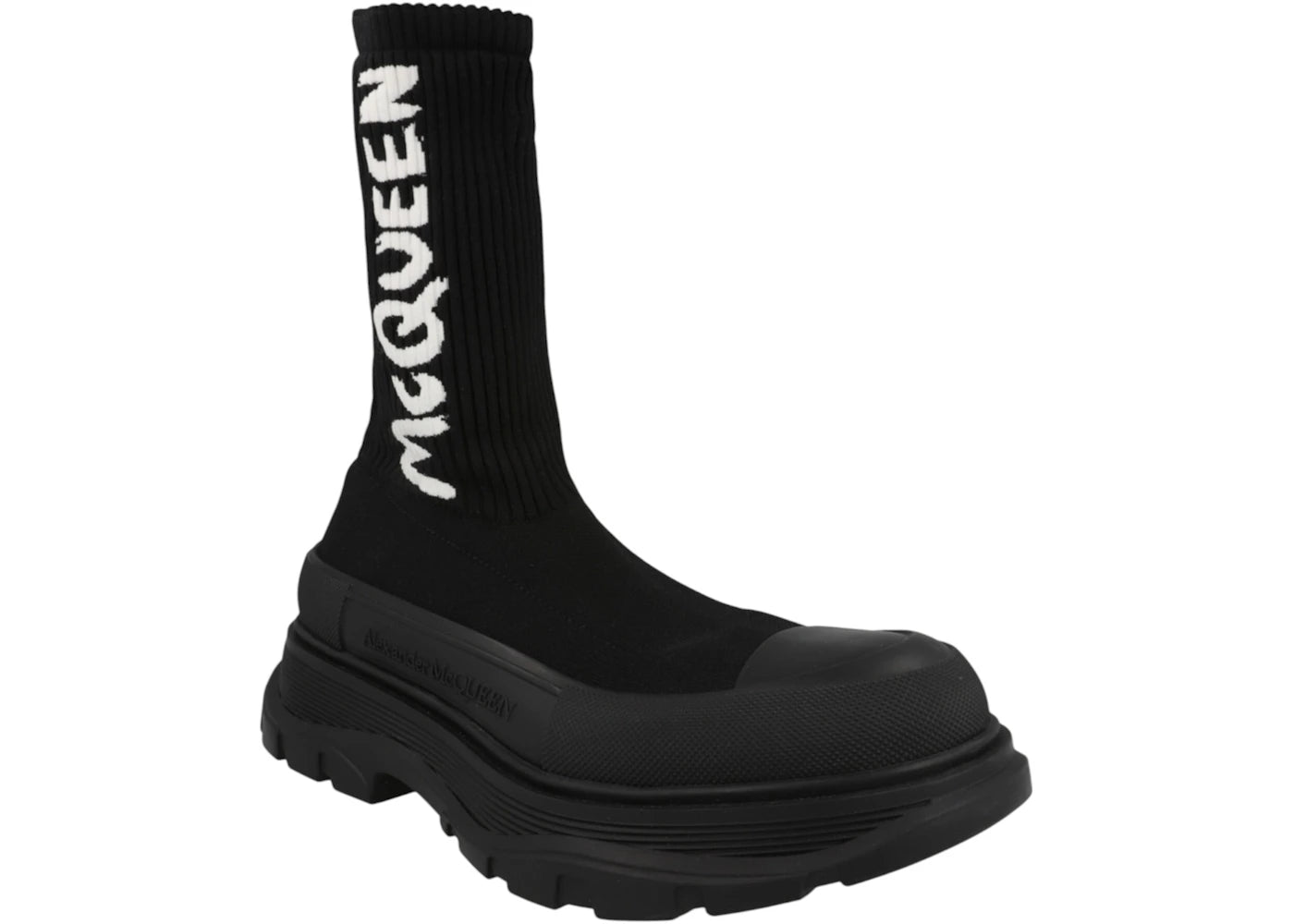 alexander mcqueen graffiti knit tread slick boot black