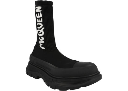 alexander mcqueen graffiti knit tread slick boot black