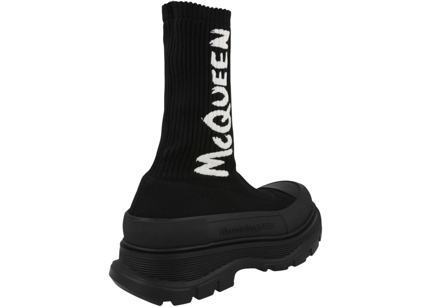 alexander mcqueen graffiti knit tread slick boot black