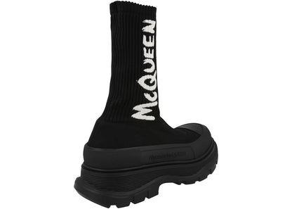 alexander mcqueen graffiti knit tread slick boot black
