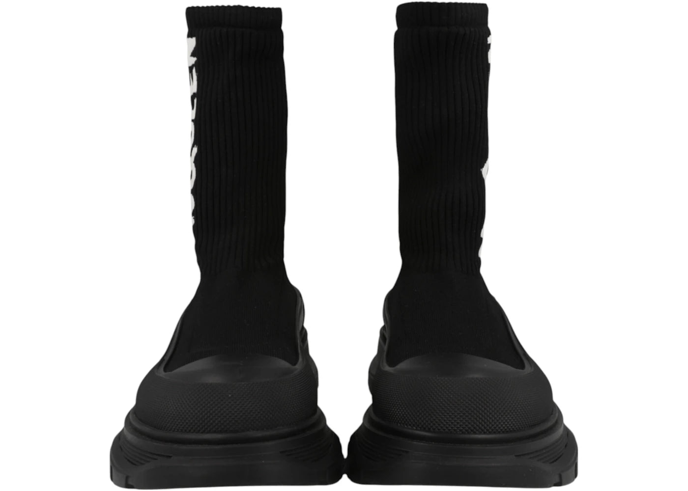 alexander mcqueen graffiti knit tread slick boot black