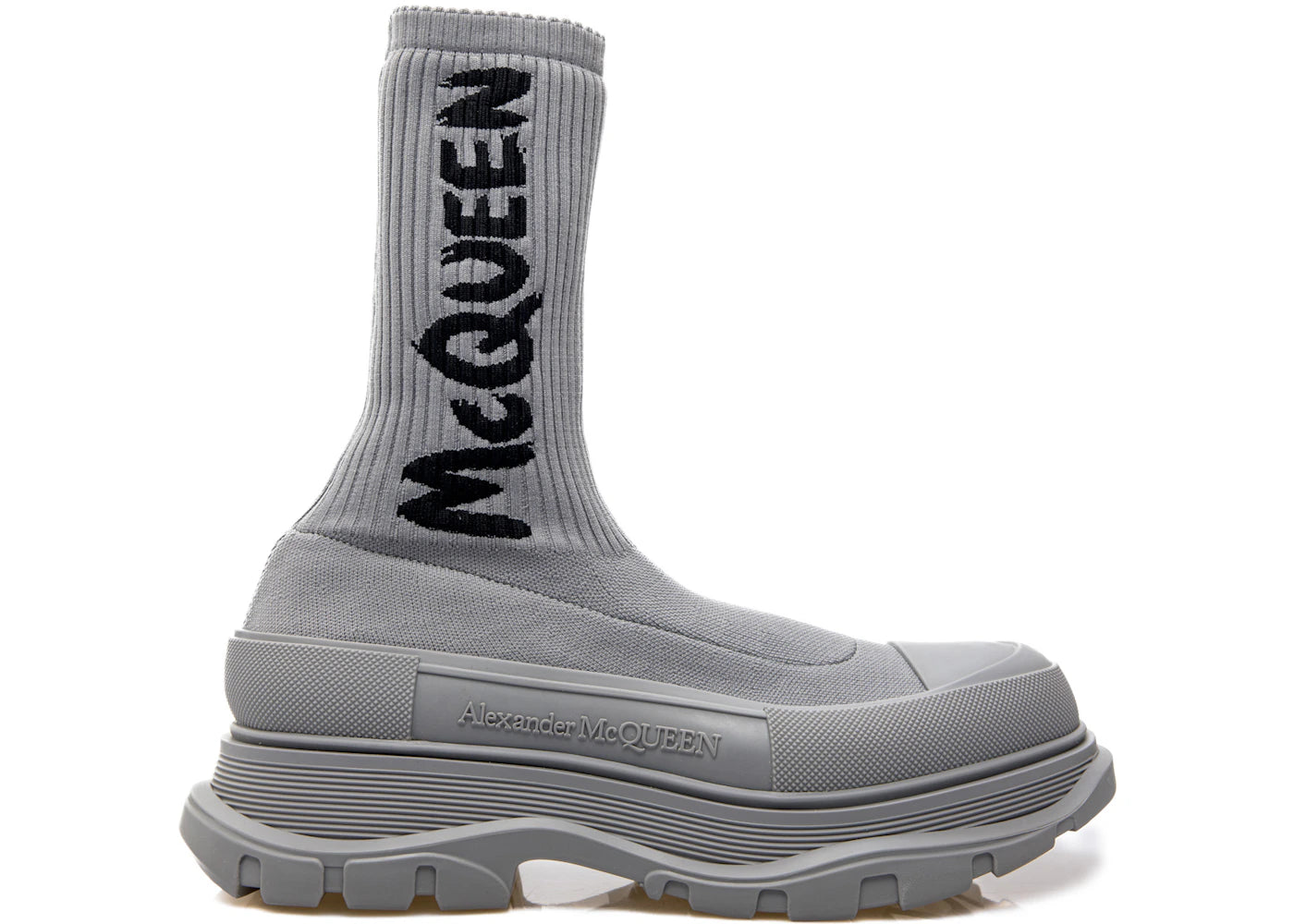 alexander mcqueen graffiti knit tread slick boot grey