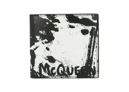 alexander mcqueen graffiti logo bi-fold wallet black/white 