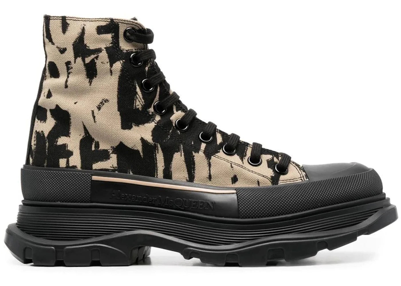 Alexander Mcqueen Graffiti Tread Slick Boot Beige Black