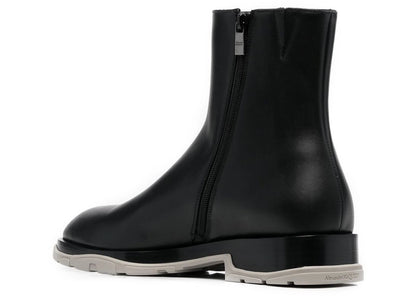 alexander mcqueen half leather boot black grey