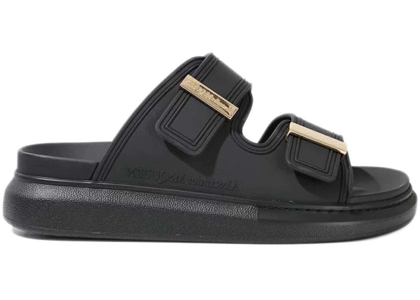 Alexander Mcqueen Hybrid Buckled Rubber Sandals Black Gold (Women'S)